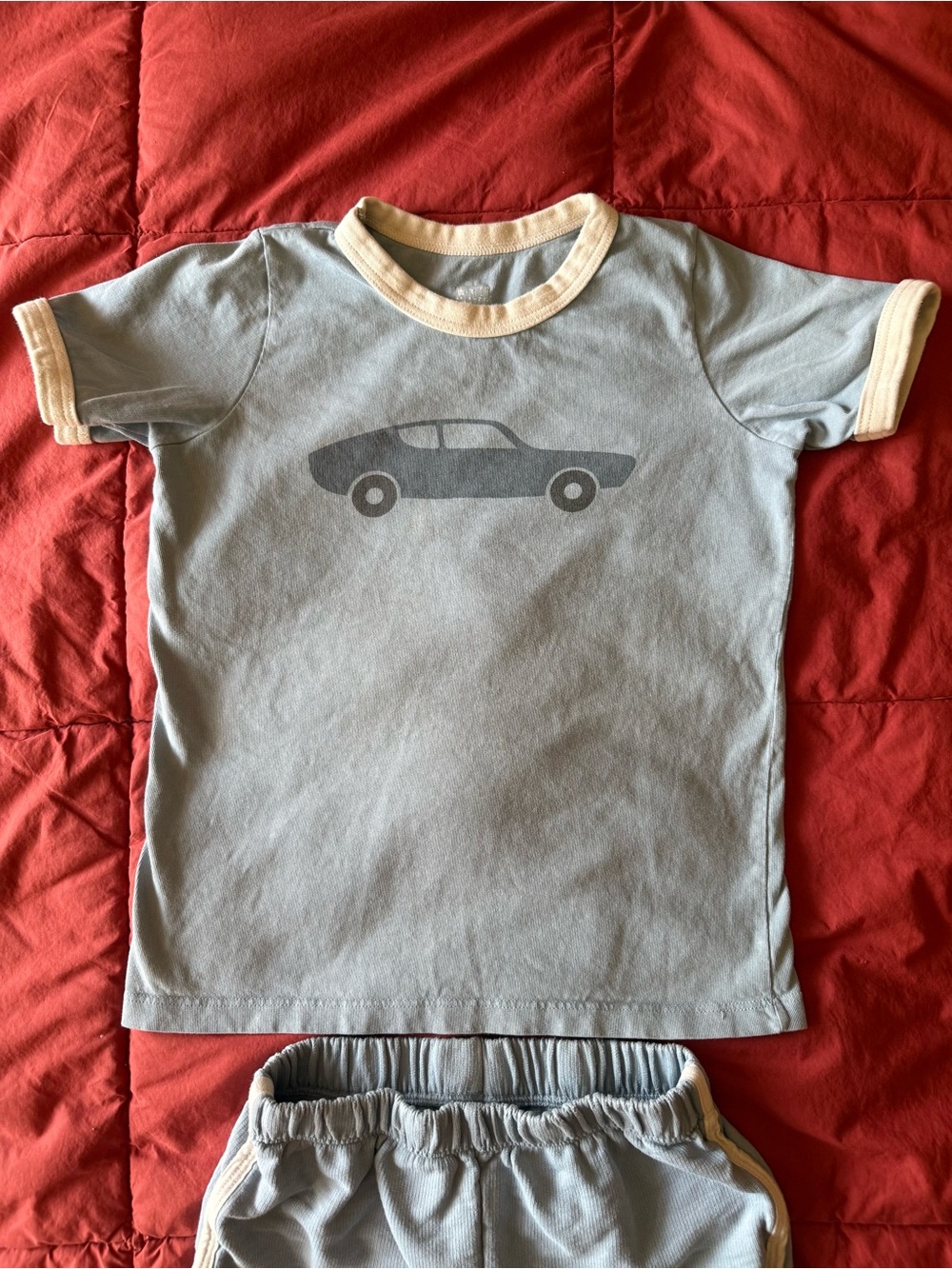 Winter Water Factory Organic Kids Ringer Tee & Short Shorts Set with Car Graphic